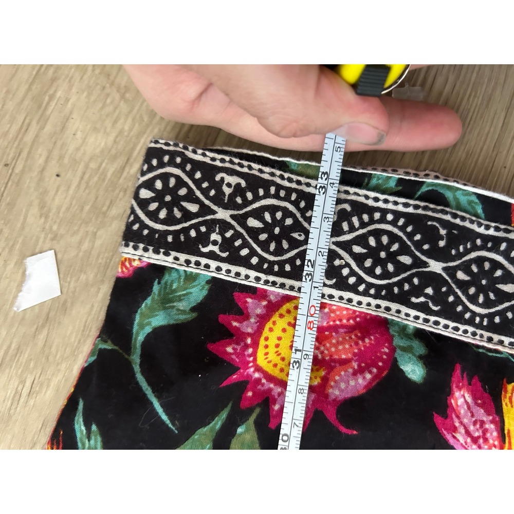 Sundance Womens Floral Cotton Crop Pants Black Pink Yellow‎ Boho Elastic Waist L - Picture 6 of 13